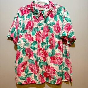 Alfred Dunner Pink and Green Casual Button Down Shirt. Size 18W